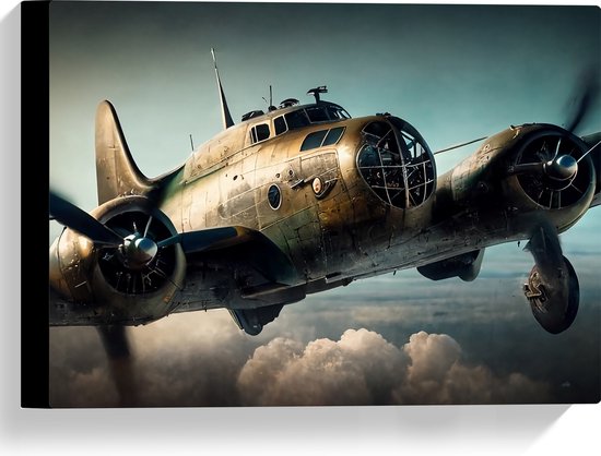 Canvas - Klein Verroest Vliegtuig Vliegend boven de Wolken - 40x30 cm Foto op Canvas Schilderij (Wanddecoratie op Canvas)