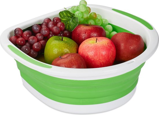 Relaxdays opvouwbaar vergiet - inklapbare zeef - pastavergiet - afdruiprek keuken - afwas - groen