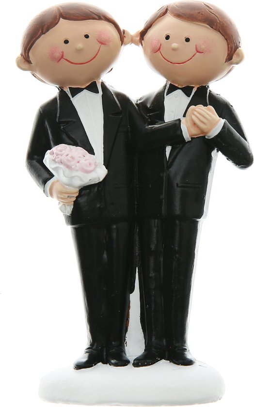 Santex trouwfiguurtje/caketopper bruidspaar - 2 mannen gay koppel - Bruidstaart figuren - 5 x 10 cm
