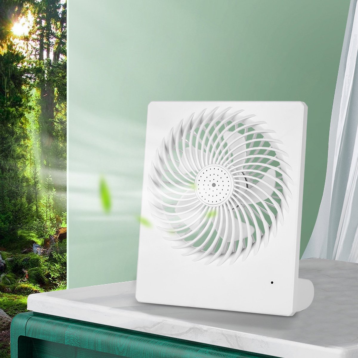 Stijlvolle en handige oplaadbare miniventilator - 3 instelbare snelheden-USB opladerbaar-wit -152x42x185mm — afbeelding 9
