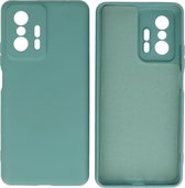 Hoesje Geschikt voor Xiaomi 11T Hoesje - 2.0mm Dikke Fashion Telefoonhoesje Backcover - Siliconen Hoesje - Donker Groen