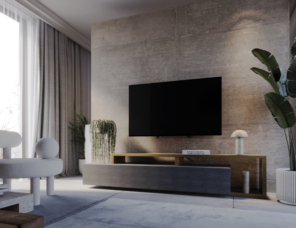Meubel Square - TV meubel TRON - Grijs / Eiken - 219 cm - TV kast