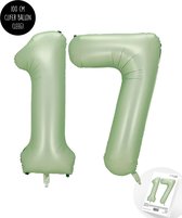 Cijfer Helium Folie Ballon XXL - 17 jaar cijfer - Olive - Groen - Satijn - Nude - 100 cm - leeftijd 17 jaar feestartikelen verjaardag