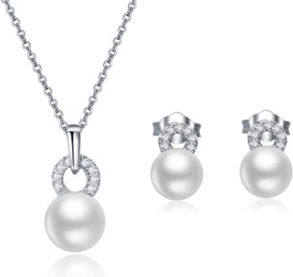 Di Lusso zilveren sieraden set Plaisir met collier en oorstekers