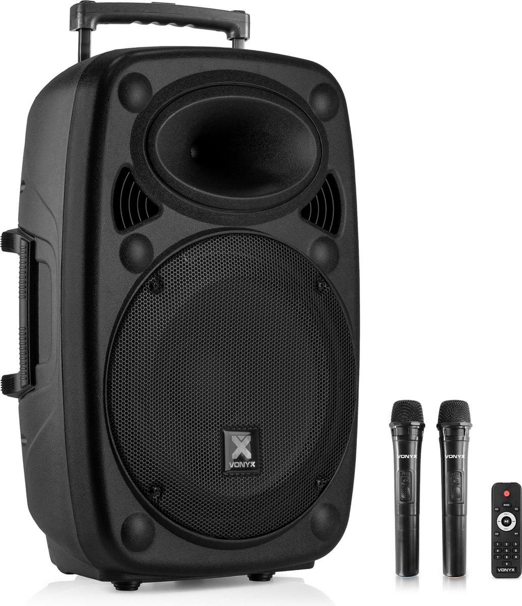 Party speaker Bluetooth - Vonyx Verve46 - 1000 Watt - partybox op accu - 2 draadloze microfoons - zwart