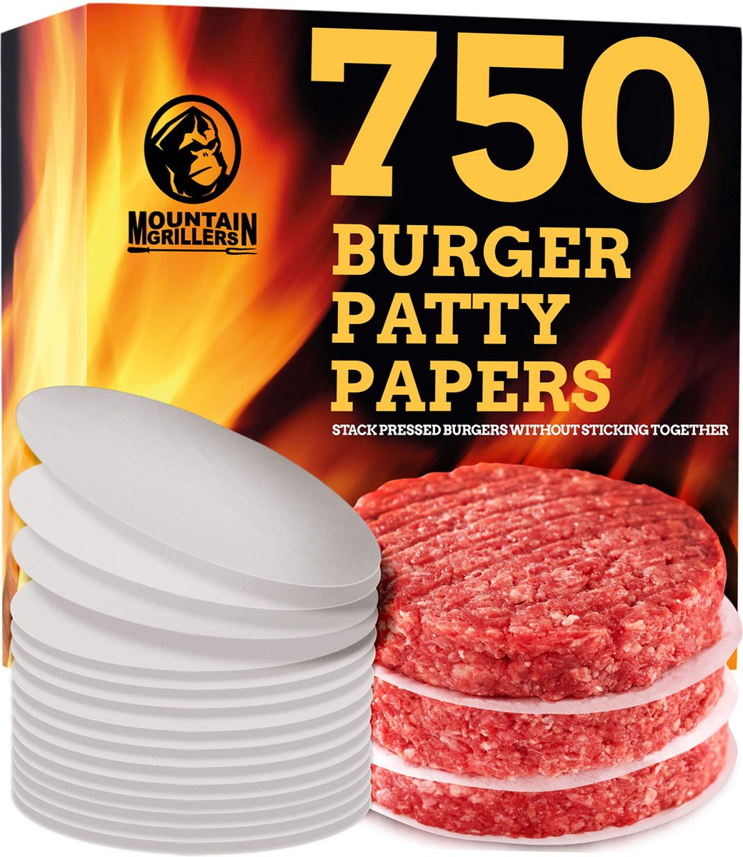 Mountain Grillers Burger Press Patty Burger Maker - Hamburgervormenset met antiaanbaklaag voor het eenvoudig maken van heerlijke gevulde hamburgers, gewone rundvleesburgers en perfect gevormde pasteitjes - 40 pattypapiertjes