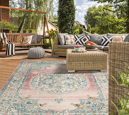 Buitentapijt voor balkon terras of tuin | Roze kleur 160x230 | Rechthoekig | robuust outdoor Vloerkleed | weerbestendig en UV-bestendi | Binnen en Buiten - The Carpet Palma - the carpet