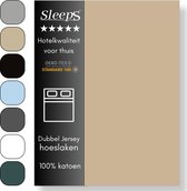 Sleeps Luxe Dubbel Jersey Hoeslaken Zand - 180 x 200/220 cm - 100% Hoogwaardige Katoen - Hoge Hoek - Strijkvrij