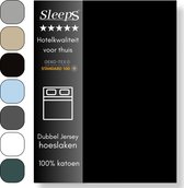 Sleeps Luxe Dubbel Jersey Hoeslaken Zwart - 140 x 200 cm - 100% Hoogwaardige Katoen - Hoge Hoek - Strijkvrij