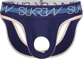 Sukrew Classic U-Style V-Brief Navy/Cream - Taille S - Sous-vêtements sexy pour hommes - Jockstrap érotique ouvert sur le devant