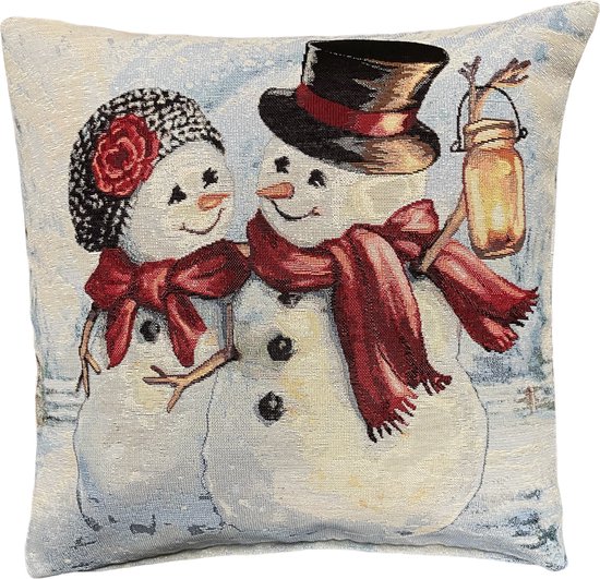 Kussenhoes - Gobelinstof - Kerst - Snowman Valentino - Sneeuwman - Sneeuwpoppen - 45 x 45 cm