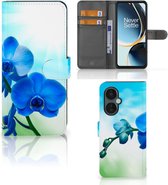 Telefoonhoesje OnePlus Nord CE 3 Lite Wallet Book Case met foto Orchidee Blauw Valentijn Cadeautje Vrouw