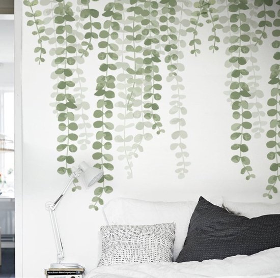 Stickerkamer® Sticker mural décoratif vert feuilles de vigne eucalyptus vert tropical | Plantes | décoration murale| le salon | chambre à coucher| décalcomanies de décor à la maison