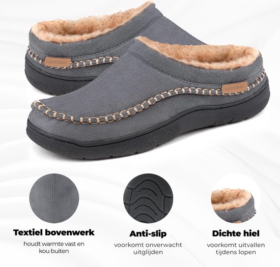 Pantoufles femmes Homme - Pantoufles - Mocassins - Grijs - Antidérapants - Taille 46/47 - Comfeet
