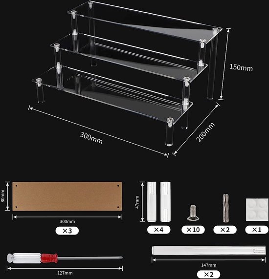 Présentoir en acrylique à 3 niveaux, support d'affichage de 30 cm, organisateur en acrylique transparent, support de table pour table de maquillage, cupcake, parfum, soins de la peau, cosmétiques, support à bijoux (1 pièce)