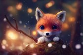 Fotobehang Red Fox Cub In The Snow - Vliesbehang - 312 x 219 cm