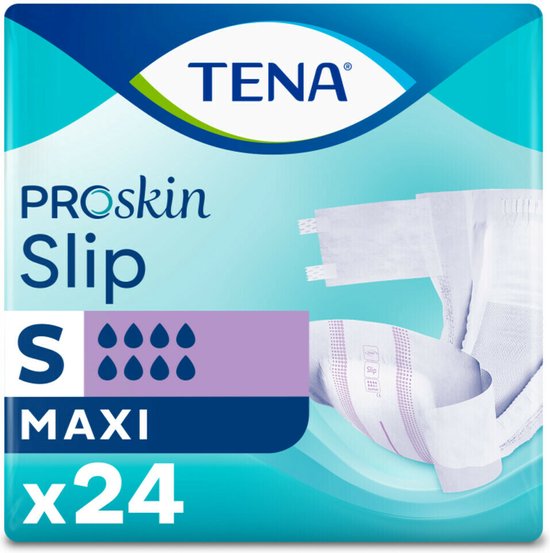 TENA Proskin Slip Maxi, maat S, 24 stuks. Verpakking met witte slip, ademende ConfioAir.