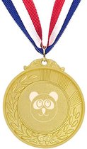 Akyol - panda medaille goudkleuring - Panda - panda liefhebber - panda speelgoed - cadeau - gegrafeerde sleutelhanger - dieren - gepersonaliseerd - gepersonaliseerd - sleutelhanger met naam