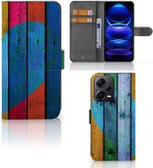 Mobiel Bookcase Xiaomi Poco X5 Pro | Note 12 Pro 5G Smartphone Hoesje Wood Heart