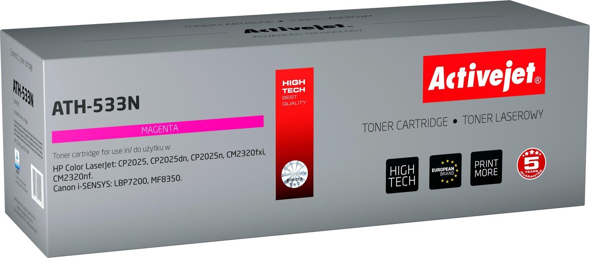 ActiveJet AT-533N toner voor HP-printer; HP 304A CC533A, Canon CRG-718M vervangen; Opperste; 3200 pagina's; magenta.