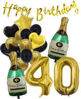 40 Jaar Verjaardag Cijferballon 40 - Feestpakket Snoes Ballonnen Pop The Bottles - Zwart Goud Groen Versiering