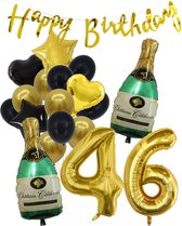 46 Jaar Verjaardag Cijferballon 46 - Feestpakket Snoes Ballonnen Pop The Bottles - Zwart Goud Groen Versiering