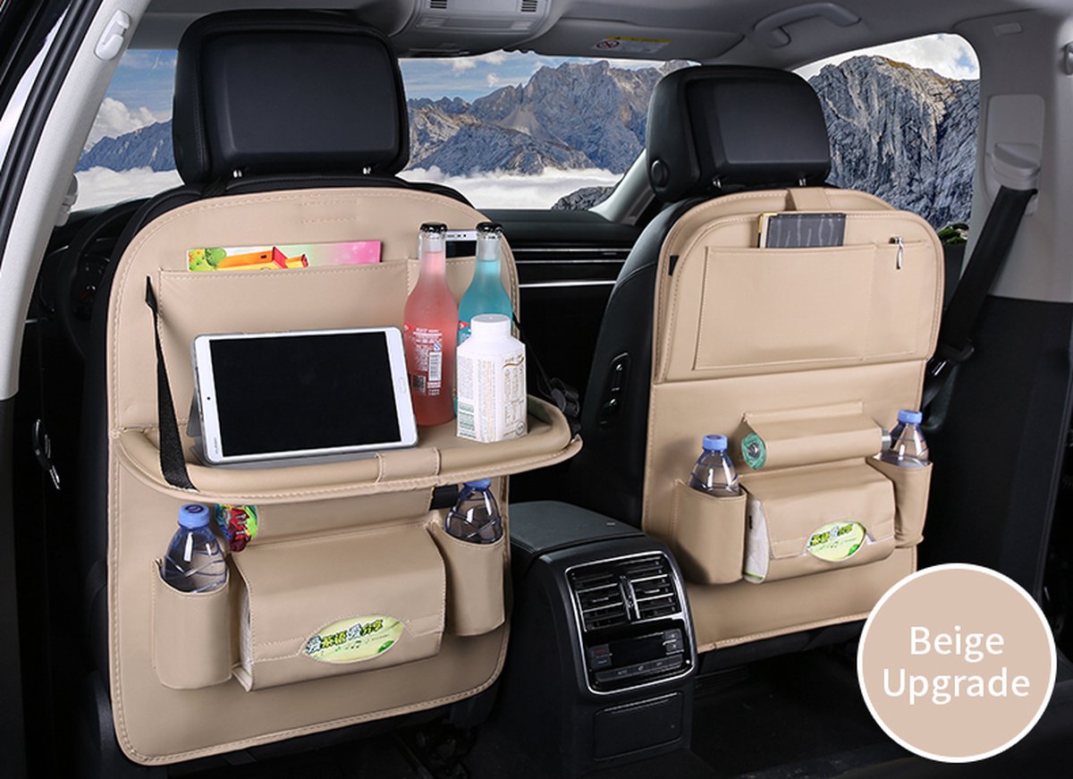 Voiture - Siège arrière - Organiseur - Beige - Avec table pliable -  Plateau