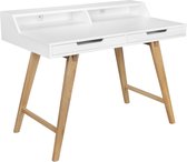 Rootz Werktafel - Scandinavisch Design - Laptoptafel met Kabelopening - Kantoortafel met Eiken Poot - Wit - 110x85x60cm