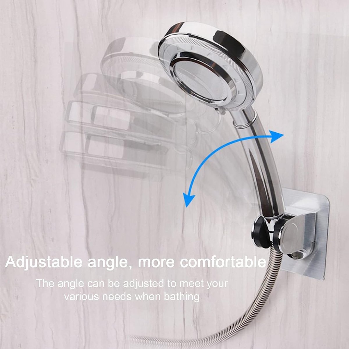 Support Pommeau de Douche, Support Douchette Mural Détachable Avec à Angle  Réglable (45°), Support Pommeau de Douche Sans Percage, Attache Pommeau de