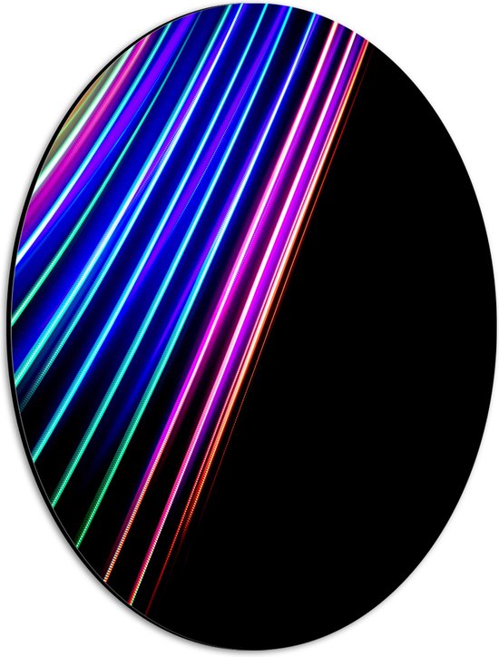 Dibond Ovaal - Gekleurde Lichtstrepen op Zwarte Achtergrond - 30x40 cm Foto op Ovaal (Met Ophangsysteem)