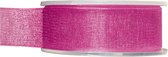 1x Hobby/decoratie fuchsia roze organza sierlinten 2,5 cm/25 mm x 20 meter - Cadeaulint organzalint/ribbon - Striklint linten roze