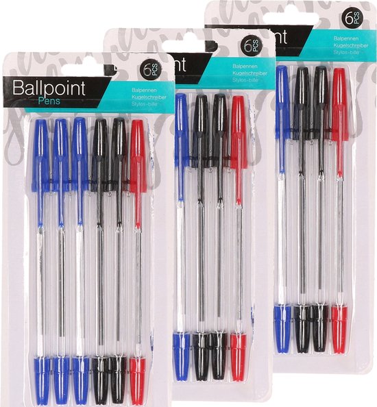 Parure de stylos à bille - 24 pièces - 3 couleurs - bleu - noir - rouge