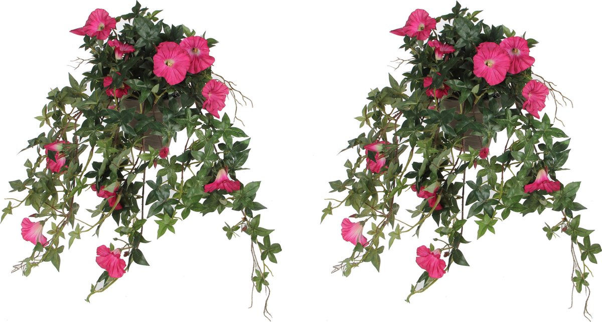 Mica Decorations Kunstplant Petunia - 2x - donkerroze - 50 cm - kunst hangplanten