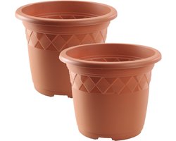 Set van 4x stuks bloempot/plantenpot terra cotta rond kunststof diameter 30 cm - Hoogte 24 cm - Buiten gebruik