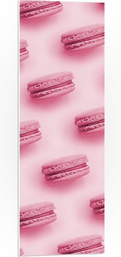 PVC Schuimplaat - Patroon van Roze Macarons tegen Roze Achtergrond - 30x90 cm Foto op PVC Schuimplaat (Met Ophangsysteem)