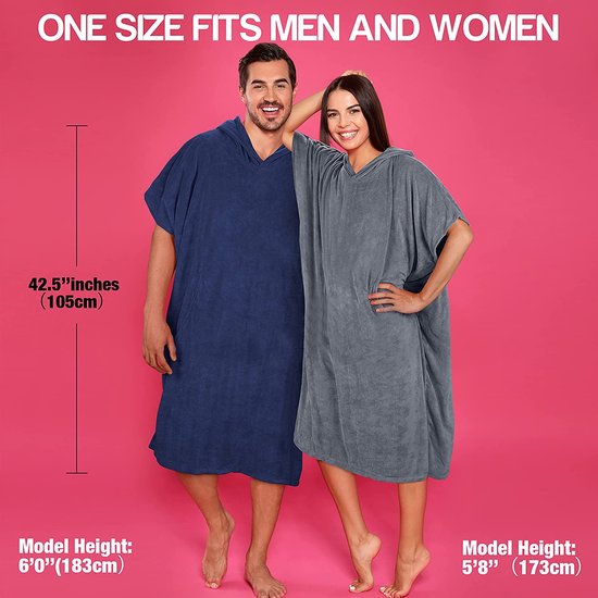 Poncho De Bain Adulte Avec Capuche - Serviette Peignoir Portable, Grande Taille, Poche Intégrée