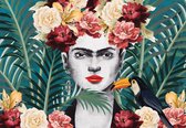 Fotobehang - Vinyl Behang - Frida Kahlo Exotische Bloemen Kunst - 152,5 x 104 cm