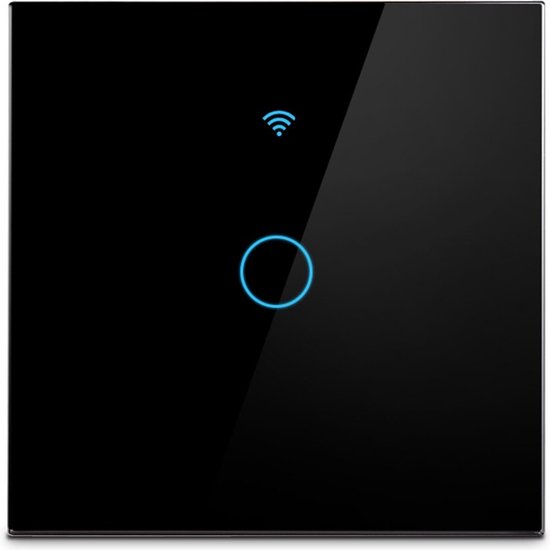 TechU™ Touchscreen Wandschakelaar 1 Knop – Zwart – Wifi & App – Voice Control met Google Home & Amazon Alexa – 8.5*8.5 cm – Timer Instellen – Hard glaspaneel – Waterdicht