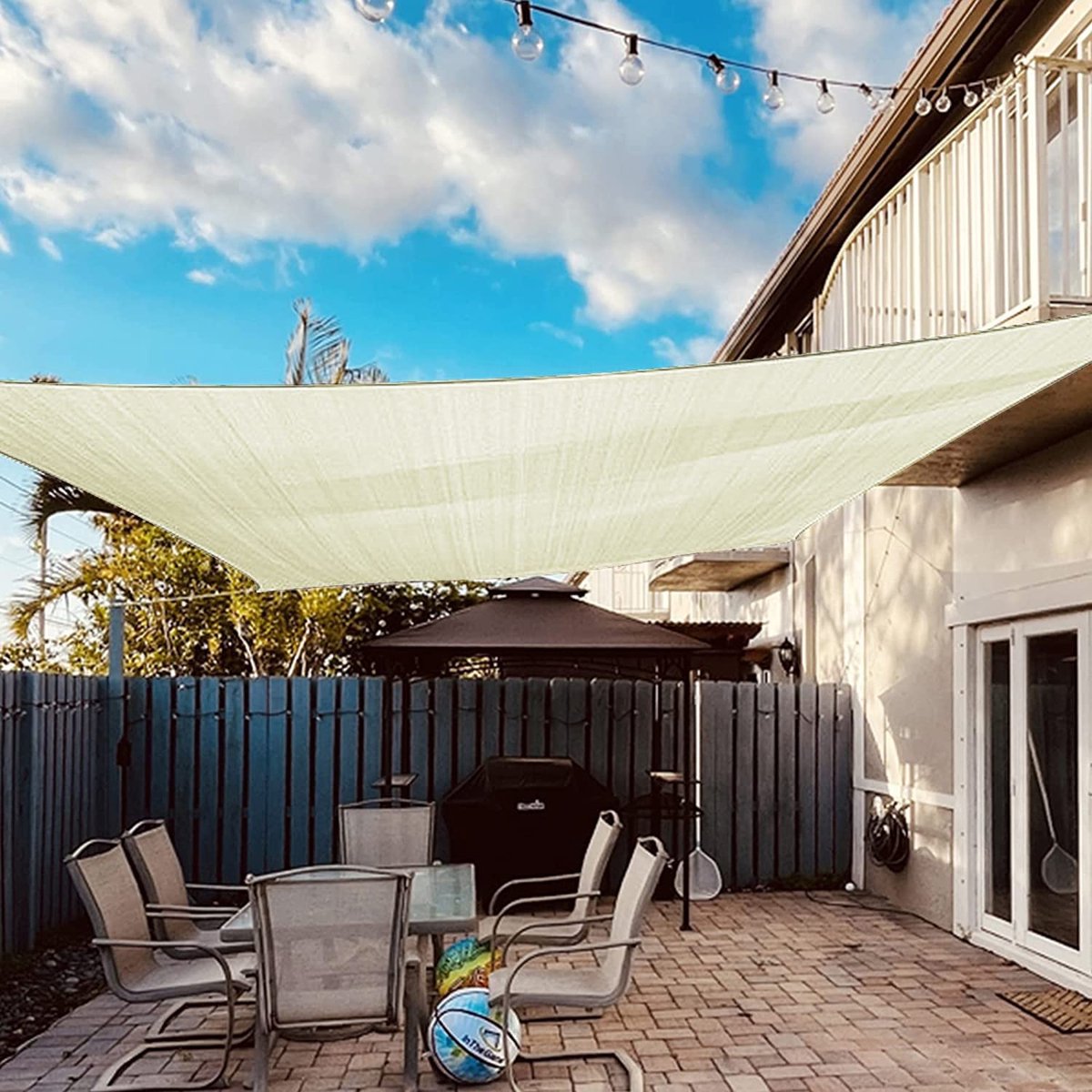 Zonnezeil - zonwering set inclusief bevestigingstouwen rechthoekig 3x4m, waterafstotend polyester geïmpregneerd 95% uv-bescherming windbescherming weerbescherming 3 x 4 m voor balkon tuin terras crème