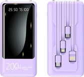 BAIK TECH Powerbank 20 000 mAh - Chargeur rapide et affichage LED de la batterie - Câbles inclus - Powerbank universel pour Apple iPhone / Samsung - Violet -