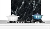 Spatscherm keuken 60x40 cm - Kookplaat achterwand Marmer - Zwart - Luxe - Muurbeschermer - Spatwand fornuis - Hoogwaardig aluminium
