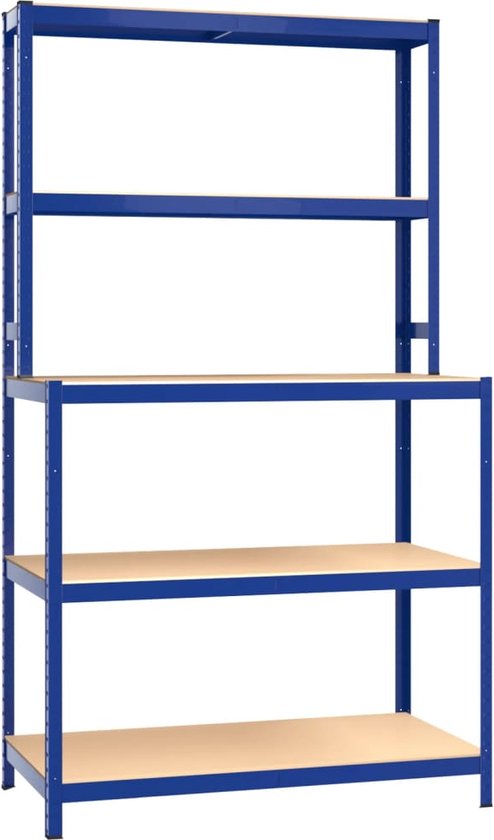 vidaXL Table de travail 5 niveaux avec étagères Acier et bois traité Bleu