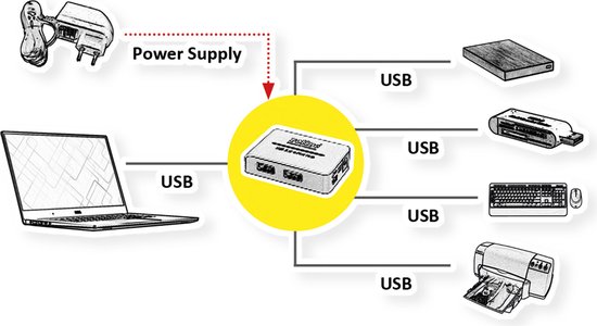 ROLINE USB 2.0 Hub, "Black and White", 4 poorts, met voeding
