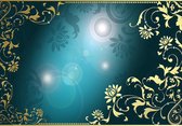 Floral Pattern Gold Blue Photo Wallcovering