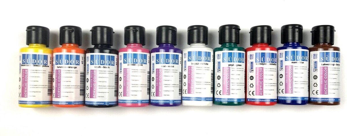 SÜDOR acrylverf set voor kinderen en volwassenen, schoolverf set 10 kleuren elk 40ml, houtverf, universele verf voor hout, steen, canvas, paaseieren (10x40ml) — afbeelding 5