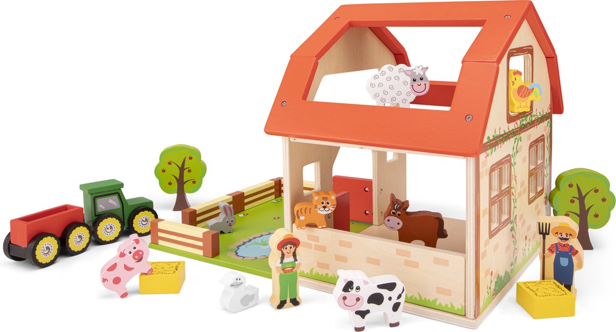 Woet® Houten Speelgoedboerderij - Compleet met Dieren, Boeren en Tractor - Boerderij Speelset - Rollenspel Speelgoed - Vanaf 3 Jaar — afbeelding 3