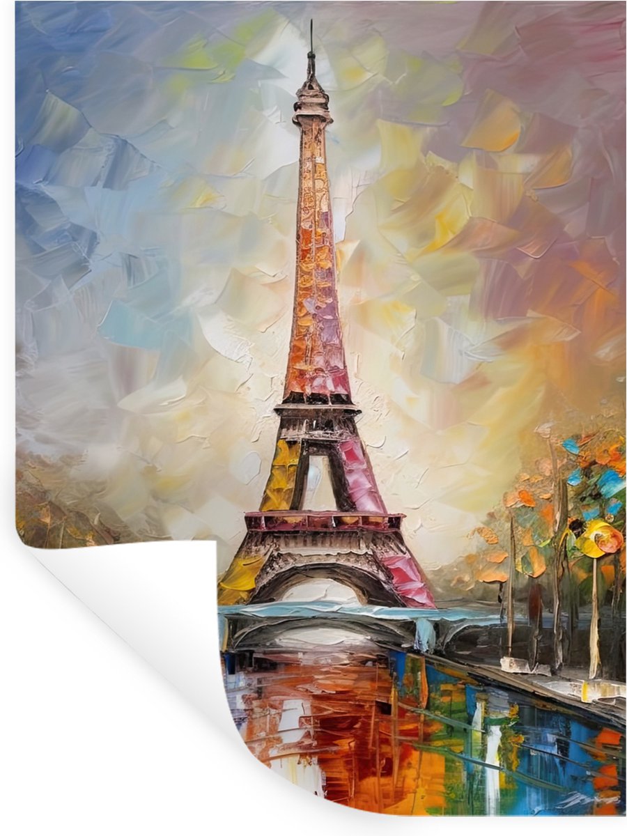 Muurstickers - Sticker Folie - Eiffeltoren - Schilderij - Olieverf - Parijs - 60x80 cm - P