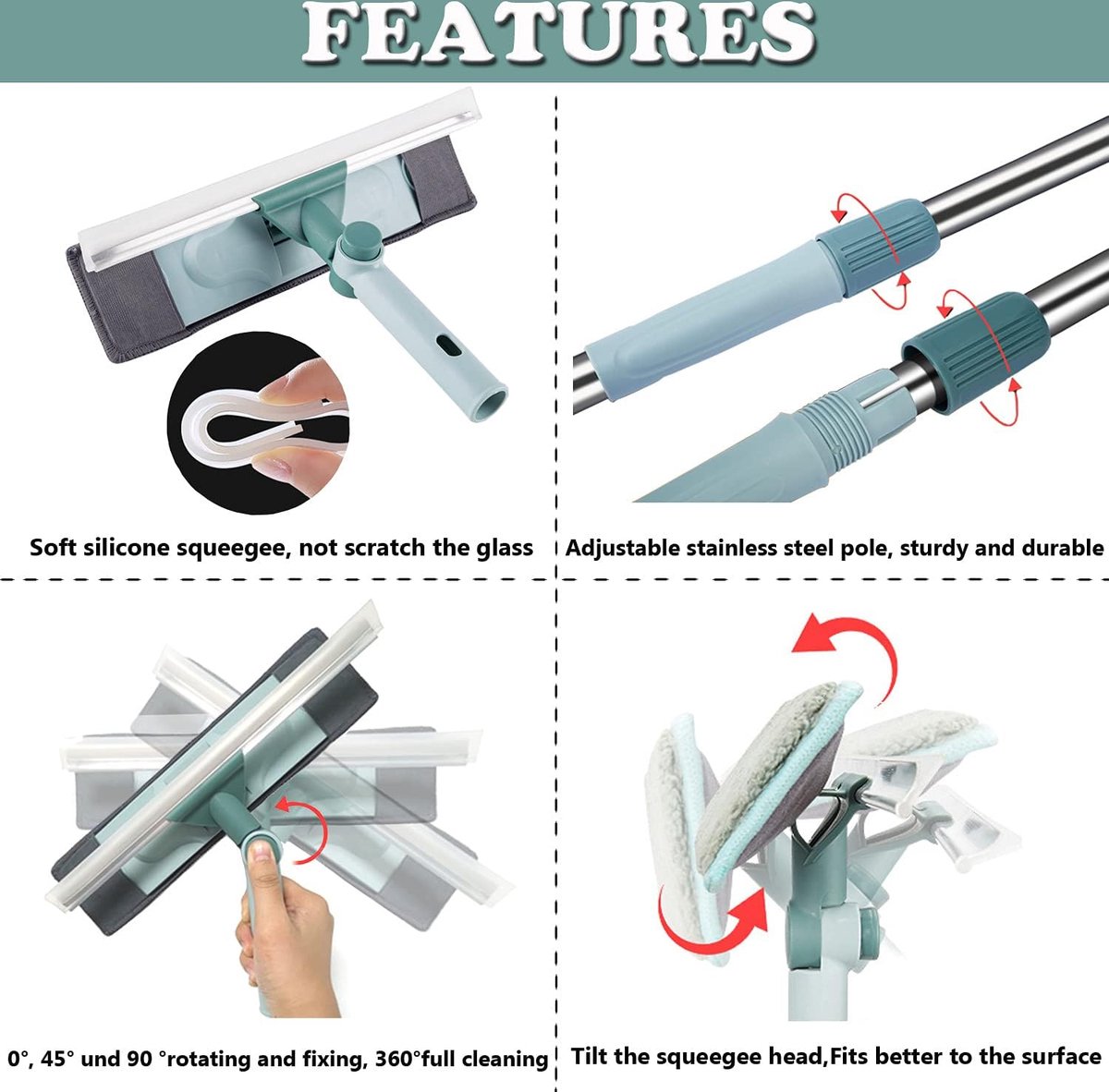 Qualitá® Manche Télescopique Lave Vitres 7.2M - Avec Brosse & Alimentation  En Eau 