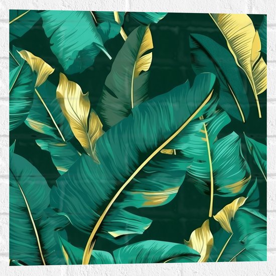 Muursticker - Groene Palmbladeren met Gouden Details - 50x50 cm Foto op Muursticker