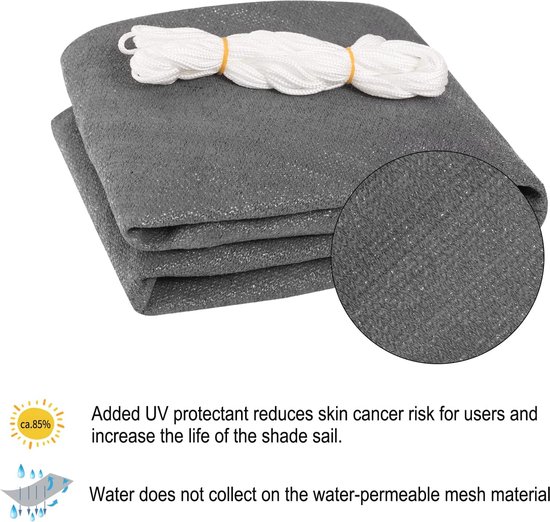 Sonnensegel Grau atmungsaktiv Sonnenschutz HDPE Windschutz mit UV Schutz für Garten Terrasse Camping